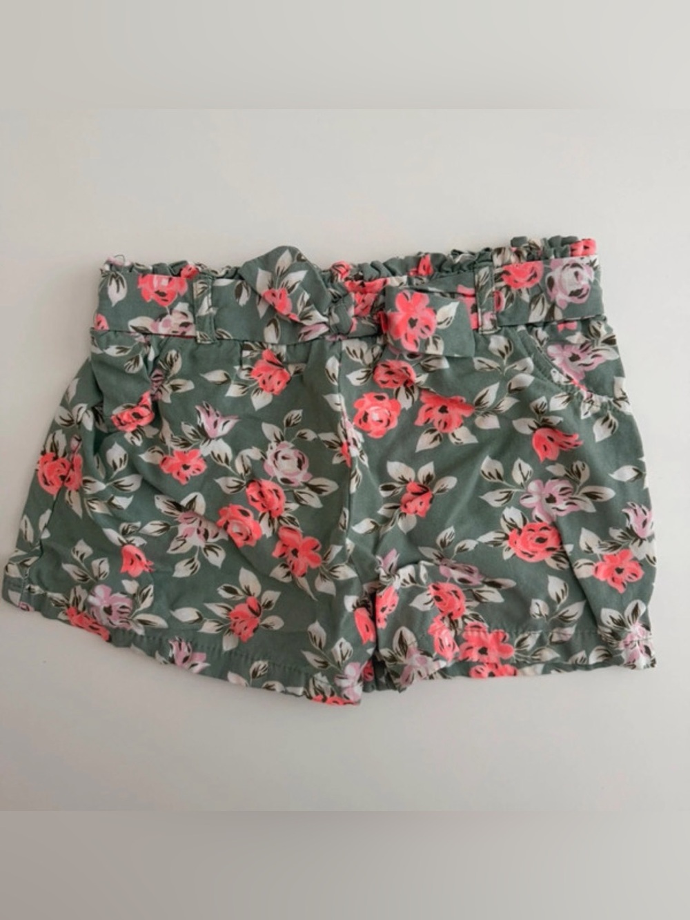 Unbranded 4T Floral Green Paperbag Waist Shorts